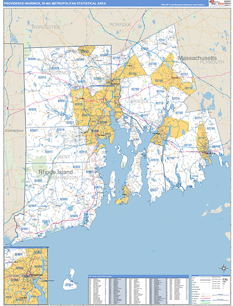 Providence-Warwick Metro Area Wall Map